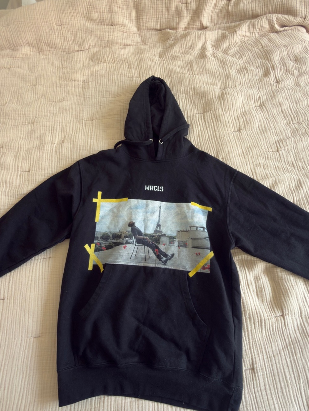 Black Graphic Hoodie with Paris Photo Print